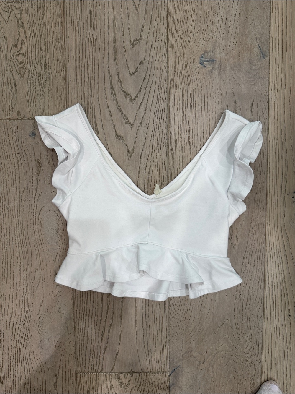 Women's White Ruffle Crop Top - V-Neck Flutter Sleeve